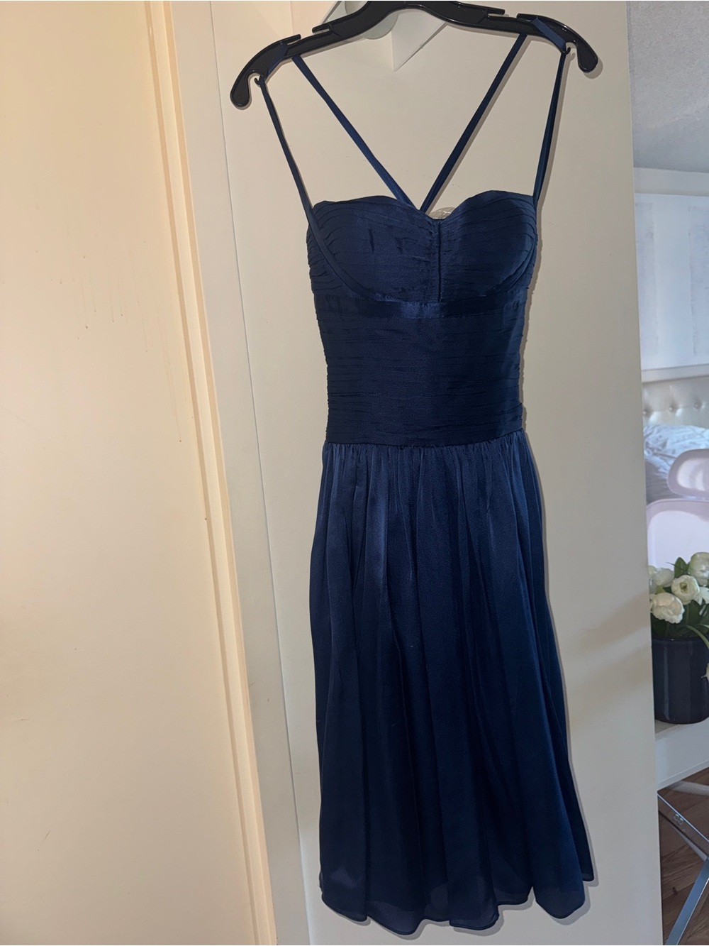 Laundry By Shelli Segal Navy Blue Spaghetti Strap Midi Dress